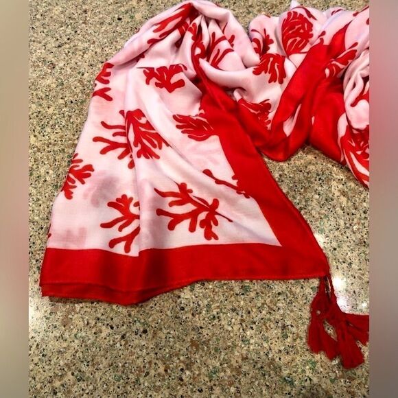 Mud Pie Scarf Coral Design in Orange/White - Picture 5 of 9